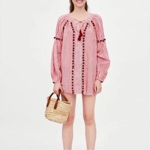 Zara Striped Red Cover Up Shirt Dress